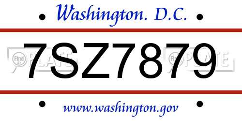 7SZ7879 District Of Columbia License Plate