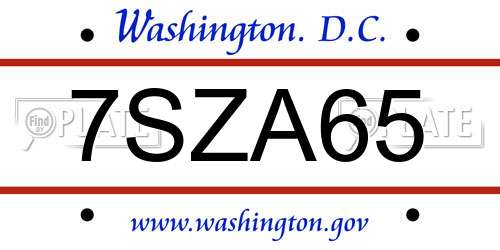 7SZA65 District Of Columbia License Plate