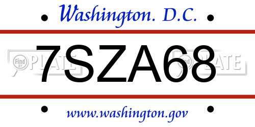 7SZA68 District Of Columbia License Plate