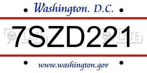 7SZD221 District Of Columbia License Plate