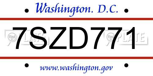 7SZD771 District Of Columbia License Plate