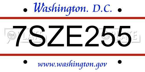 7SZE255 District Of Columbia License Plate