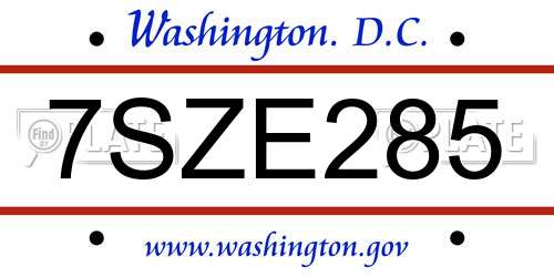 7SZE285 District Of Columbia License Plate
