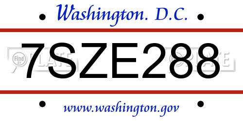 7SZE288 District Of Columbia License Plate