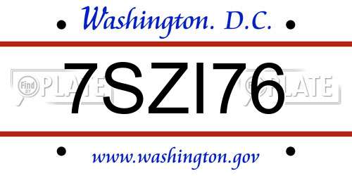 7SZI76 District Of Columbia License Plate
