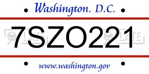 7SZO221 District Of Columbia License Plate
