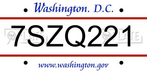7SZQ221 District Of Columbia License Plate