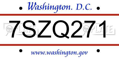 7SZQ271 District Of Columbia License Plate