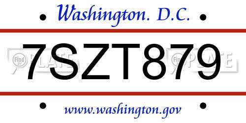 7SZT879 District Of Columbia License Plate