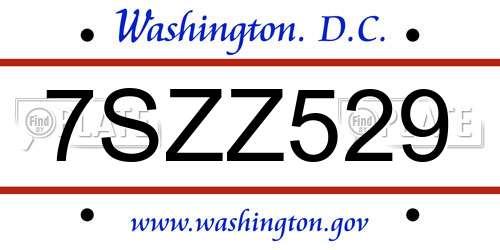 7SZZ529 District Of Columbia License Plate