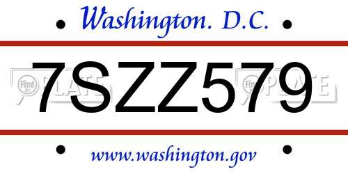 7SZZ579 District Of Columbia License Plate