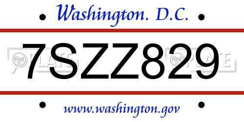7SZZ829 District Of Columbia License Plate