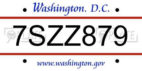 7SZZ879 District Of Columbia License Plate
