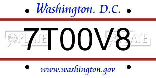 7T00V8 District Of Columbia License Plate