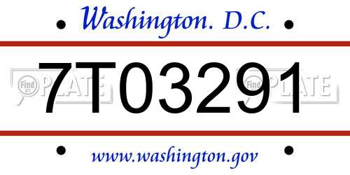 7T03291 District Of Columbia License Plate