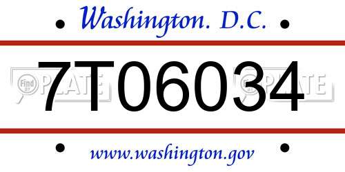 7T06034 District Of Columbia License Plate