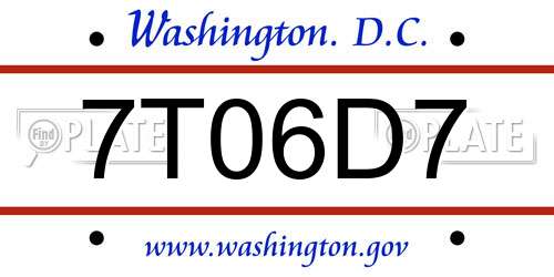 7T06D7 District Of Columbia License Plate