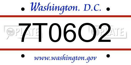7T06O2 District Of Columbia License Plate