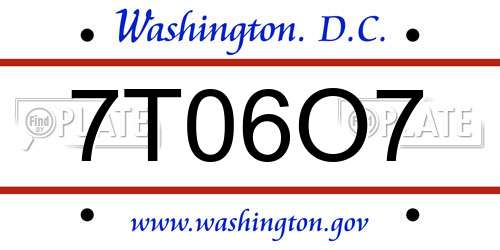 7T06O7 District Of Columbia License Plate