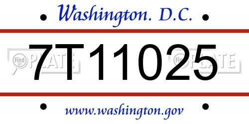 7T11025 District Of Columbia License Plate