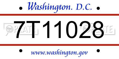 7T11028 District Of Columbia License Plate