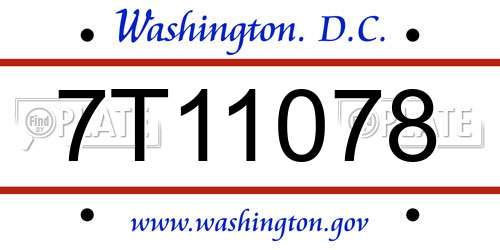 7T11078 District Of Columbia License Plate