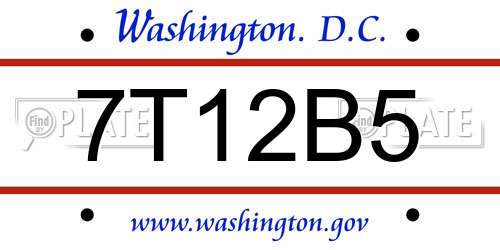 7T12B5 District Of Columbia License Plate