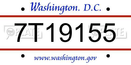 7T19155 District Of Columbia License Plate