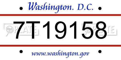 7T19158 District Of Columbia License Plate
