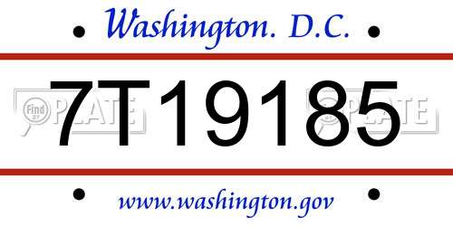 7T19185 District Of Columbia License Plate