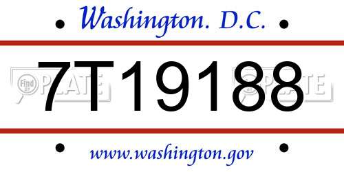 7T19188 District Of Columbia License Plate