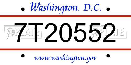 7T20552 District Of Columbia License Plate