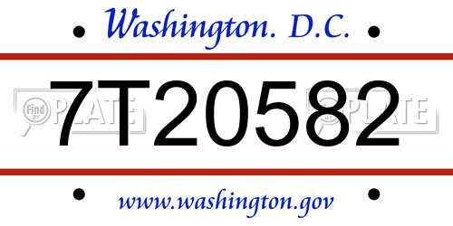 7T20582 District Of Columbia License Plate