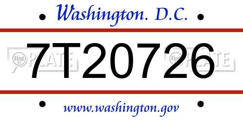 7T20726 District Of Columbia License Plate