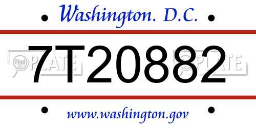 7T20882 District Of Columbia License Plate