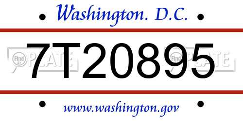 7T20895 District Of Columbia License Plate