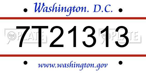 7T21313 District Of Columbia License Plate