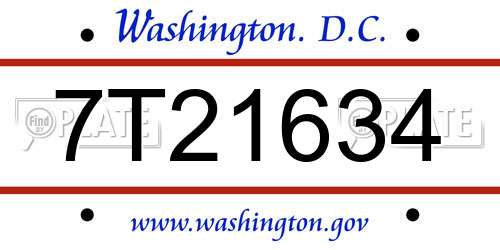 7T21634 District Of Columbia License Plate