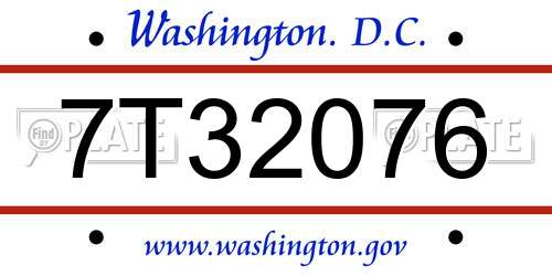 7T32076 District Of Columbia License Plate