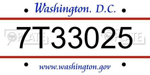 7T33025 District Of Columbia License Plate