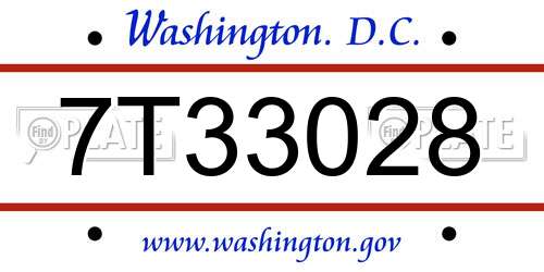 7T33028 District Of Columbia License Plate