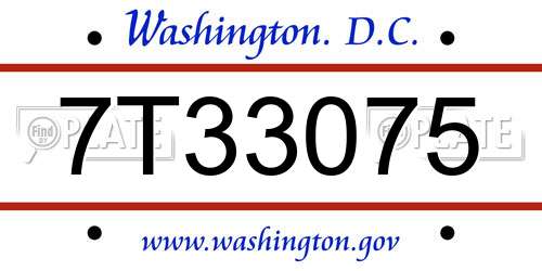 7T33075 District Of Columbia License Plate