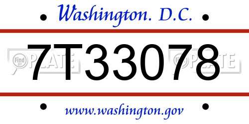 7T33078 District Of Columbia License Plate