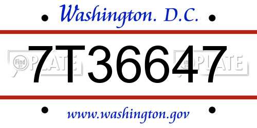7T36647 District Of Columbia License Plate