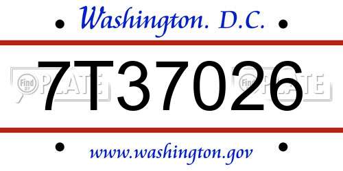 7T37026 District Of Columbia License Plate