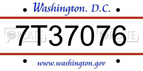7T37076 District Of Columbia License Plate