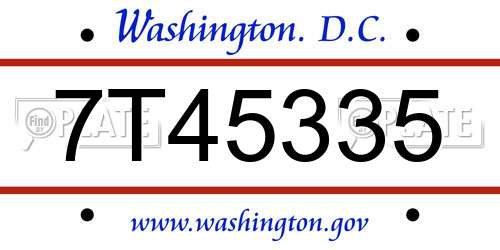 7T45335 District Of Columbia License Plate