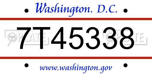 7T45338 District Of Columbia License Plate