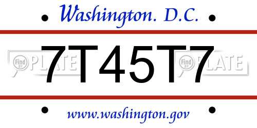 7T45T7 District Of Columbia License Plate