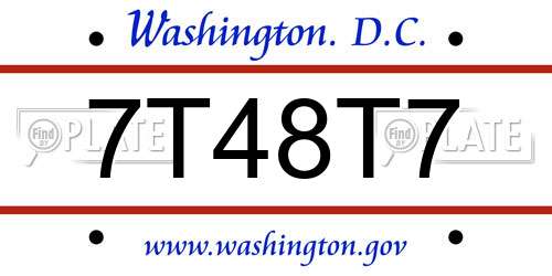 7T48T7 District Of Columbia License Plate